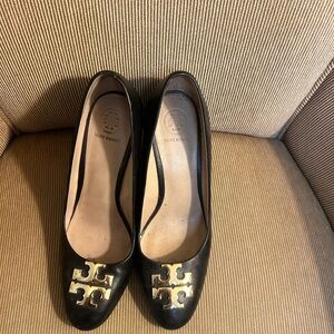 Tory Burch Black Flats with Gold Logo